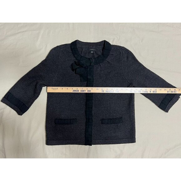 Ann Taylor Merino Wool Women's Medium Cardigan Sweater Ruffled Trim Bow Luxury - Picture 6 of 12